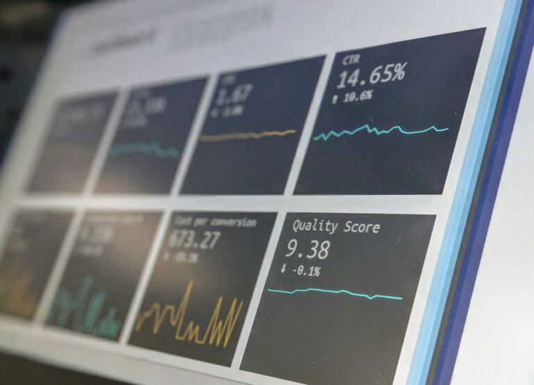 Painel de relatórios de dados em tela de computador